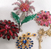 Rhinestone Figurals Brooches - Enamel Green Stemed Flower