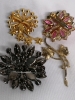 Rhinestone Figurals Brooches - Enamel Green Stemed Flower - 3