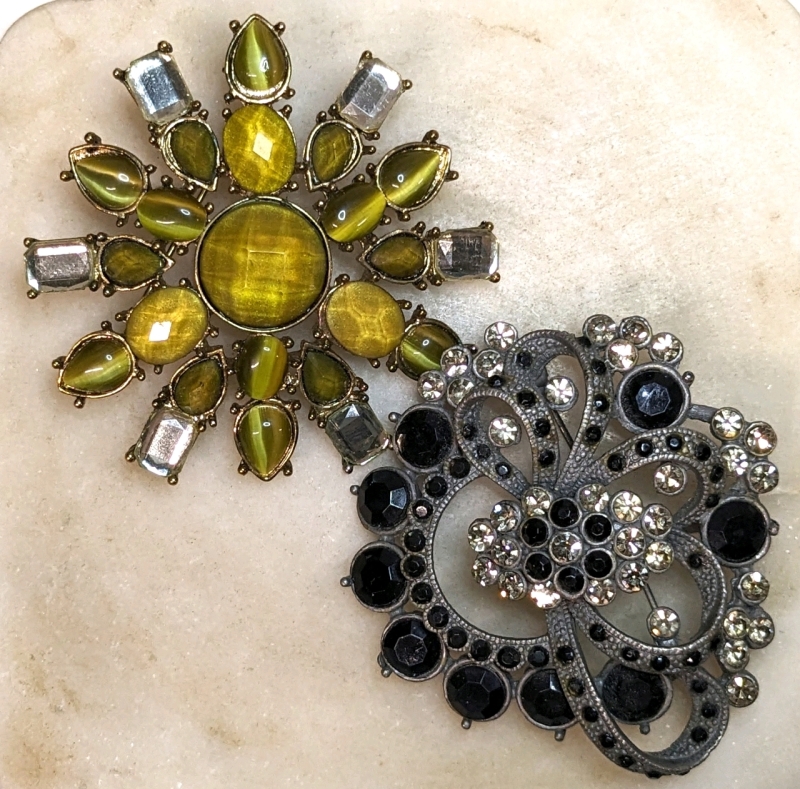 Vintage to Modern Gold Tone & Pewter Brooches : 2" Diameter