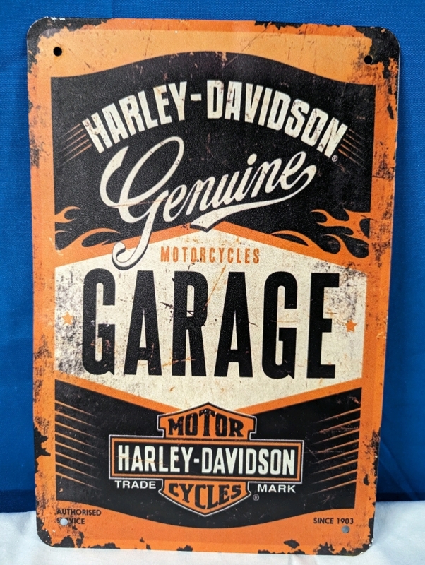 New Harley Davidson Garage Tin Sign. 12" by 8"