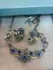 Vintage DAFRI Blue Rhinestone Necklace Earrings Set Signed