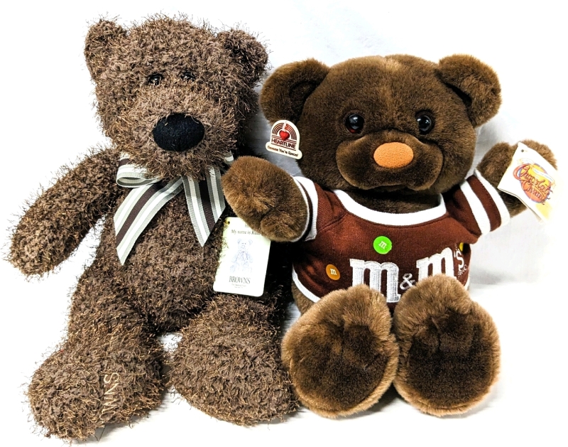 Vintage Teddy Bears | 1987 Heartline M&Ms "Nibblebits" Chocolate Chum & "Rufus" from Browns: The Diamond Store | 15" Tall ea