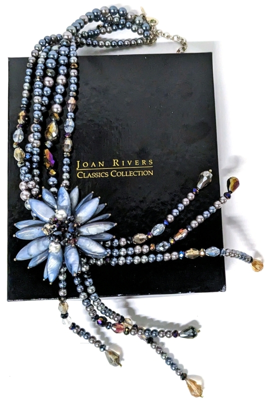 JOAN RIVERS Classics Collection Large Beaded Statement Necklace with Box : 23" Long with 7" Long Beaded Lines & 2.5" D Beaded Floral Centerpiece