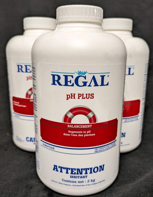 3 New Regal Plus 2kg Bottles of PH Plus Pool Chemicals.