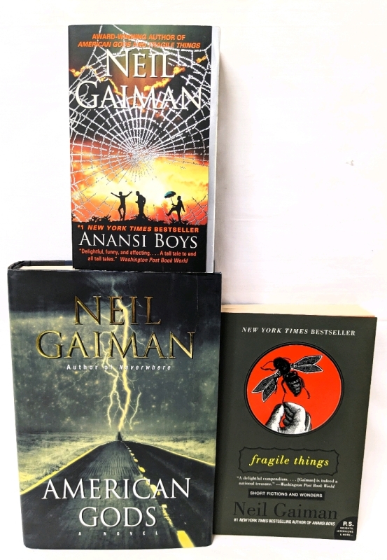 NEIL GAIMAN Novels & Compendium : American Gods (Hardcover), Anansi Boys & Fragile Things (Paperback)