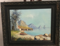 SeaSide Oil On Board Framed Signed By Artist 26”x22”