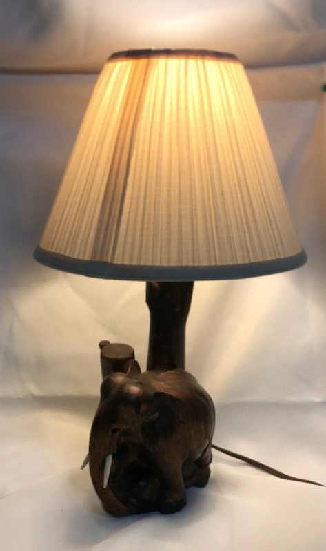 Wooden Elephant Lamp 16&rdquo; With Shade