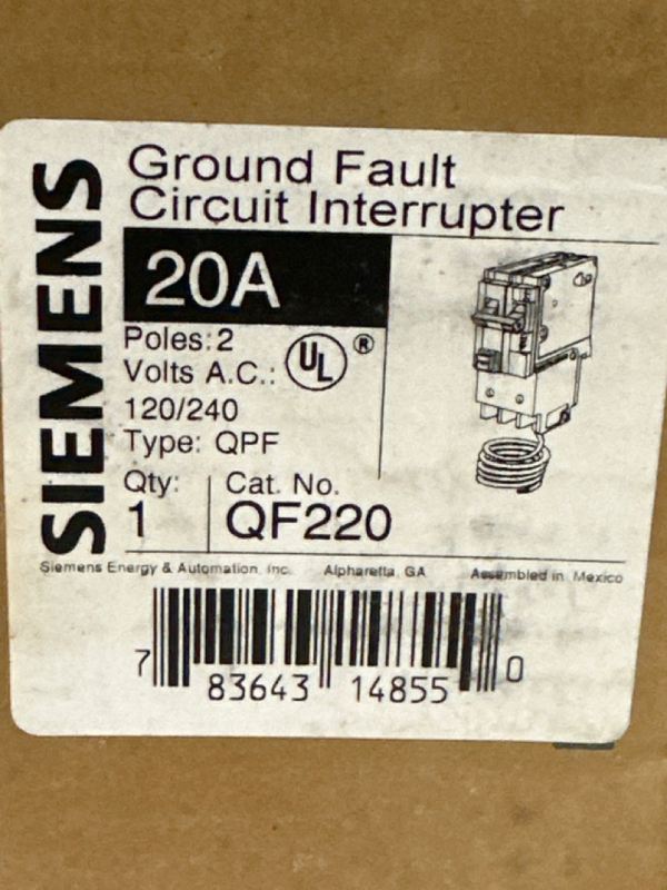 Siemens QF220 20A Circuit Breaker Ground Fault Self Test GFCI 2 Pole QPF AMP