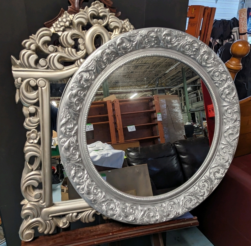 2 Framed Mirrors - Circular Measures 26" Across, 19.5" by 24"