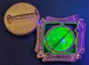 Gorgeous Vintage Uranium Glass Square Coils Brooch (1.6" x 1.6") & Preserved 3-Leaf Clovers Brooch (1.15" Diam) - 6