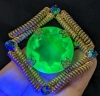 Gorgeous Vintage Uranium Glass Square Coils Brooch (1.6" x 1.6") & Preserved 3-Leaf Clovers Brooch (1.15" Diam) - 7