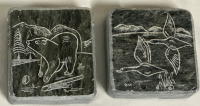 2 DIMU Genuine Soapstone Carvings Crafted in Canada 3” x 3 1/2” x 1”