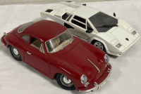 2 Diecast Tonka White Lamborghini Countach & Burago Red 1961 Porsche 356 B