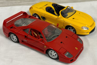 2 Diecast Tonka Red Ferrari F40 & Maisto Yellow Mustang Mach lll