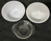 Vintage FIRE KING Anchor Hocking | 2 Milk Glass Bowls (3" Tall, 6" Diameters) & 1 Clear Glass 8oz Bowl (5.75" x 1.75" incl handles) - 2