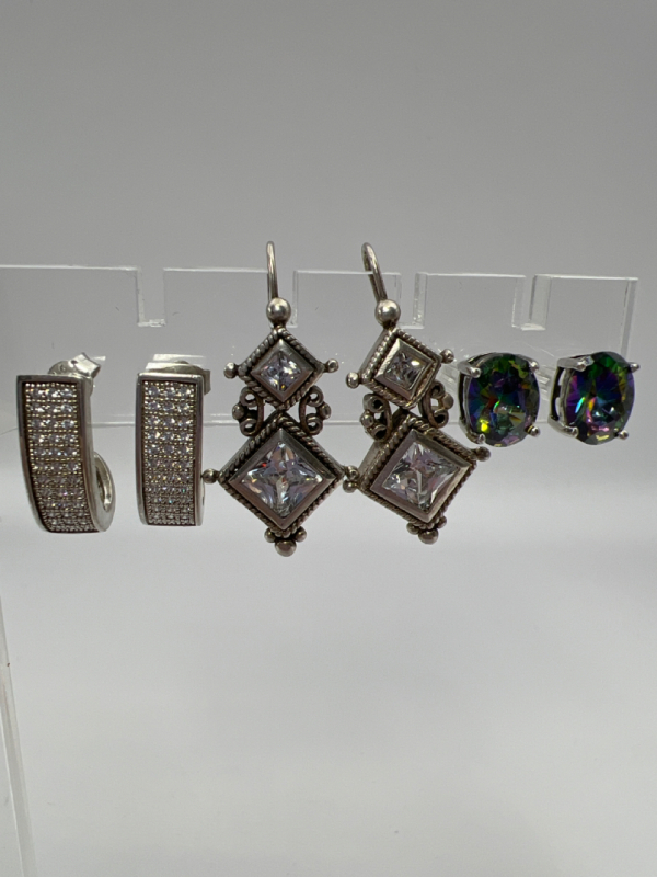 3 Spectacular Earrings Sterling Mystic Topaz Pavé Hoops