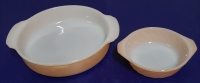 Vintage Fire King Anchor Hocking Peach Luster Small Bake Dish 5.25&rdquo;x1.5&rdquo; & Vintage Fire King Iridescent Peach Lustre 8 1/2" Round Casserole