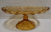 Vintage Anchor Hocking FAIRFIELD Amber Glass Pedestal Cake Plate 10" Wide X 4.5" Tall