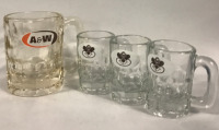 4 Vintage Glass A&W Mugs | 3" - 4.5"