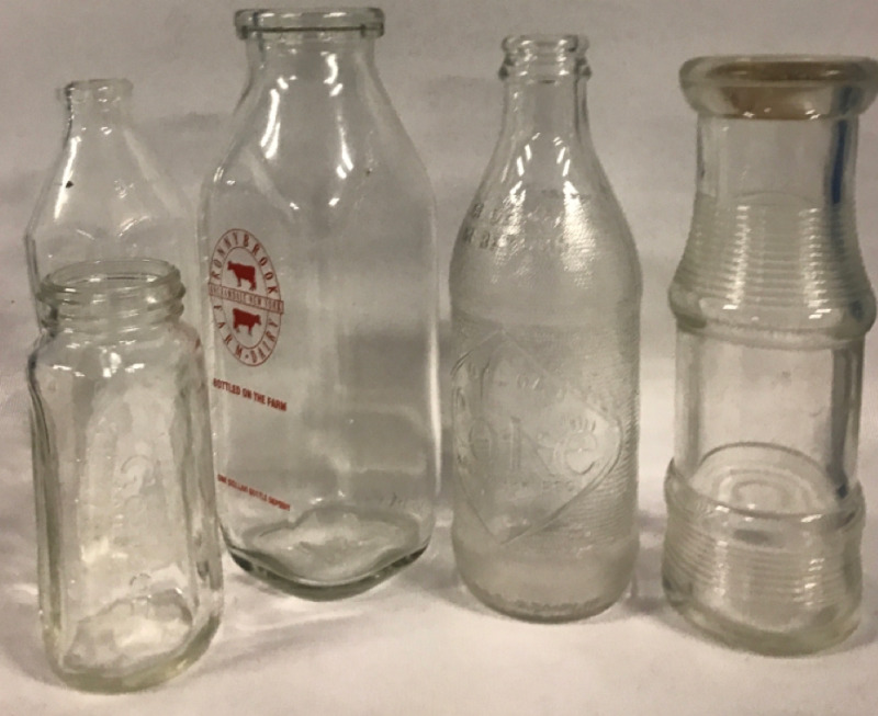 5 Various Glass Bottles Lot 1 Coke Bottle 1 Milk Bottle 2 Baby