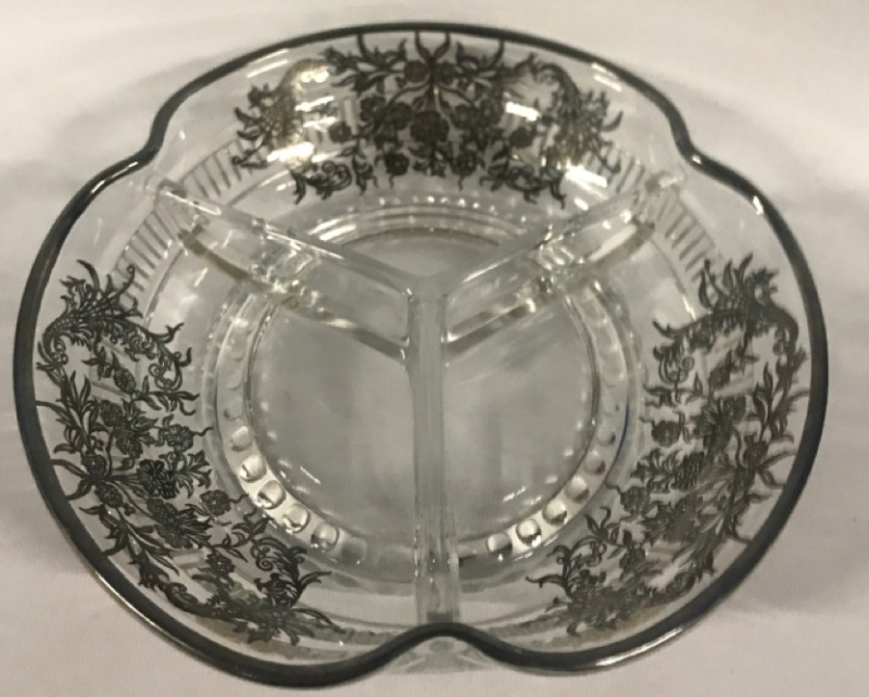 Vintage Silver Overlay Divided Dish 5.5 Diameter