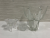 3 Piece Glass Lot Including a Cool Cactus Shaped Vase and 2 Glass Candle Holders - 5