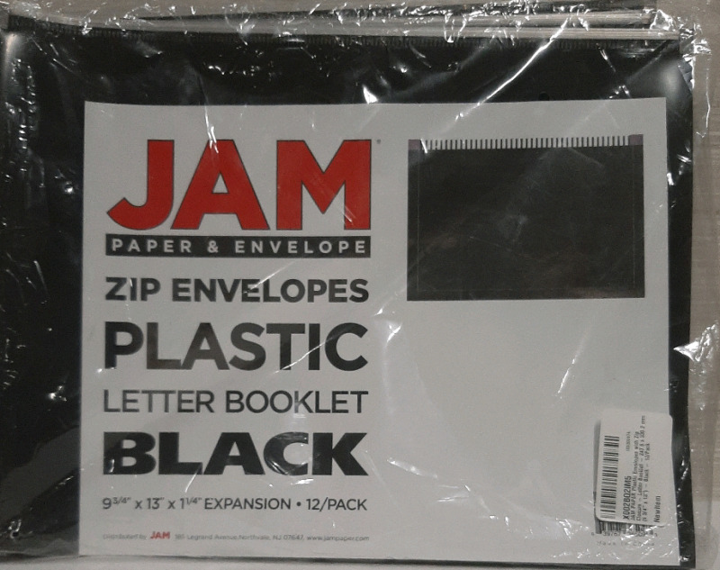 12 New Jam Plastic Zip Envelopes, Letter Booklet 9.75" X 13" X 1.25"