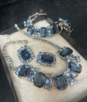 Blue Faceted Rhinestone Set Necklace Bracelet Earrings