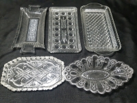 5 Glass Candy Trays With Cool Designs Sizes Vary From 7" To 9" Long