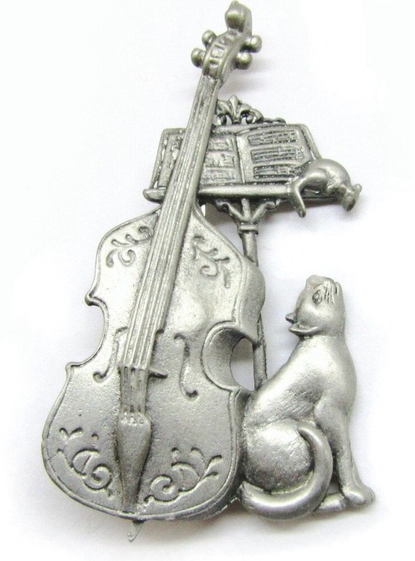 Vintage JJ Jonette Cat & Mouse and Cello Brooch Signed