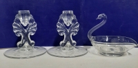 Vintage WJ Hughes Cornflower Candlesticks & Vintage Cornflower Swan