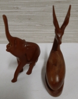 Two Small MCM Carvings, One of an Elephant without Tusks & an Antelope