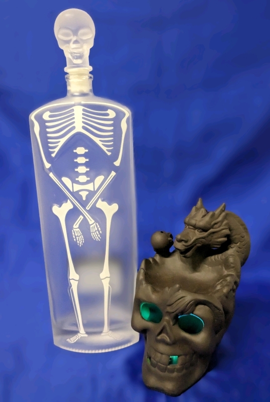 Ceramic Skull with Asiatic Dragon Light-Up Incense Holder 6.5" Tall & Empty NotABoo E.T. 51 Premium Skeleton-Shaped Bottle