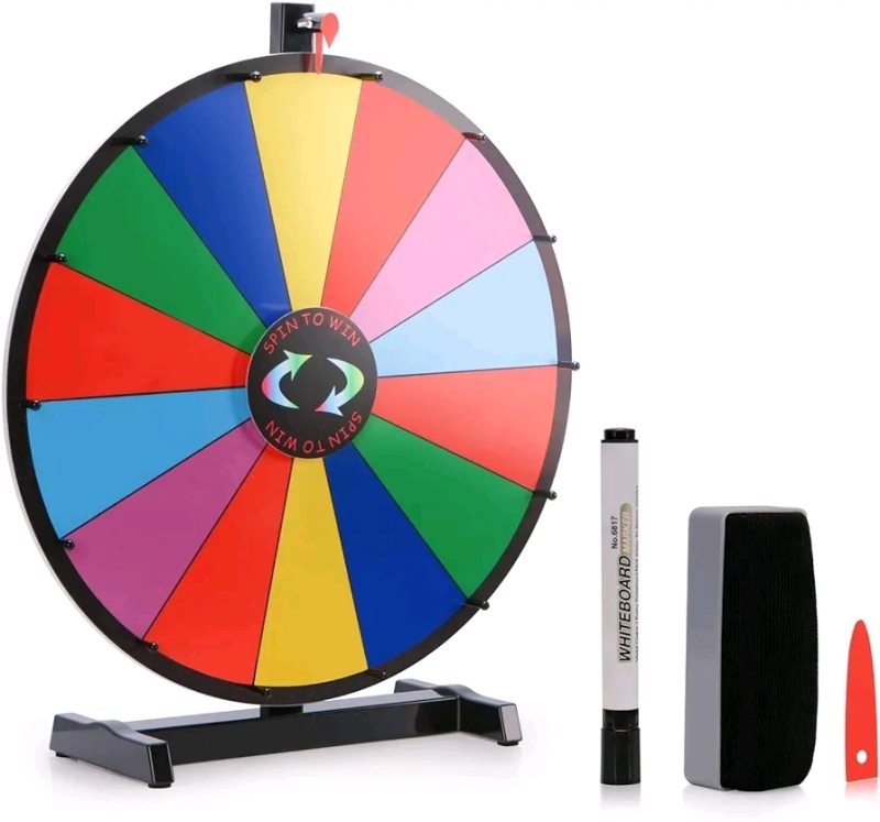 New - 18" Heavy Duty Spinning Prize Wheel , 14 Slots Color Tabletop Roulette Wheel of Fortune Dry Erase Slots
