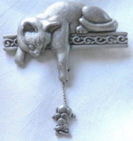 JJ Jonette Brooch Cat Playing with a Mouse Articulated Signed