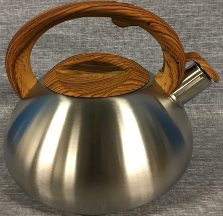 New 8”x6” Whistling Tea Kettle with Woodlike Handle & Lid