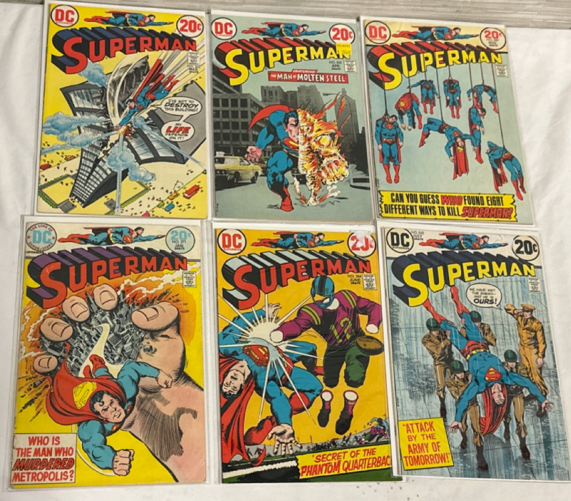 6 Superman DC Comics Issue #262, 263, 264, 265, 269 & 271 1970’s Bronze Age Vintage Bagged and Boarded