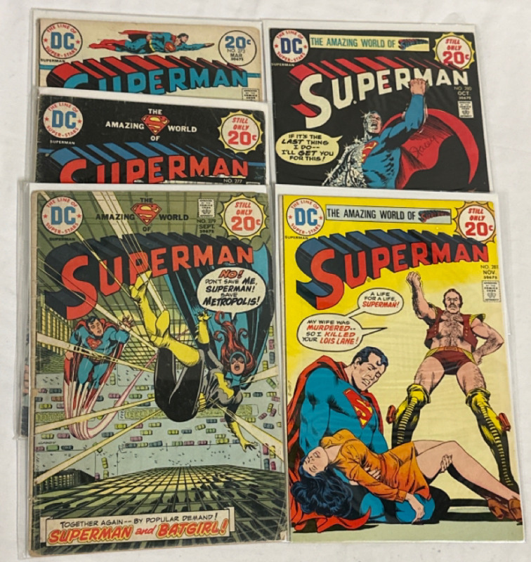 5 Superman DC Comics Issue #273, 277, 279, 280 & 281 1970’s Bronze Age Vintage Bagged and Boarded