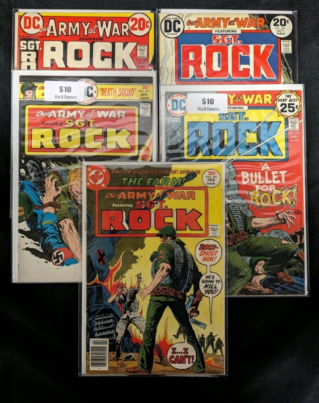 5 Vintage DC Comics Our Army At War Ft. SGT ROCK. Issues Between 254 - 351 From The Bronze Age of Comics.