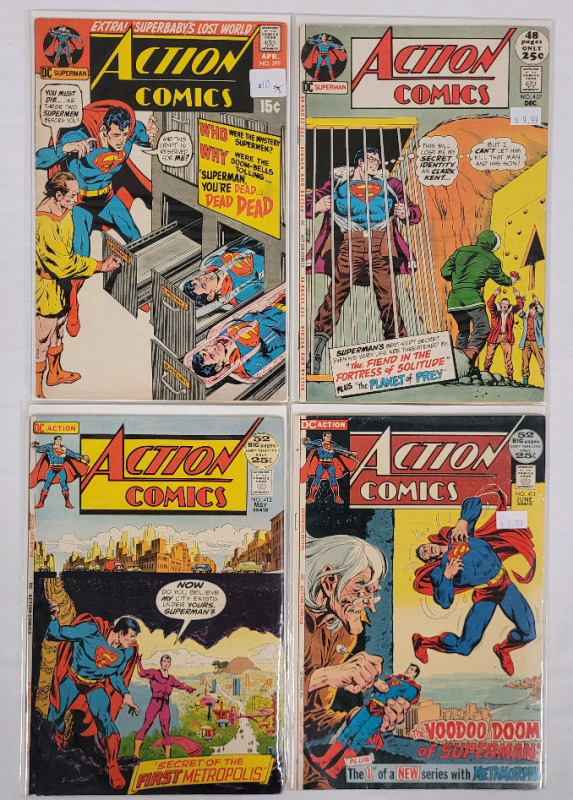 1971 - 1972 DC Comics ACTION COMICS #399 , 407 , 412 , 413 . Silver / Bronze Age Comic . Bagged & Boarded