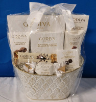 New - Godiva Chocolatier Gift Basket . Nine (9) Chocolate Treats