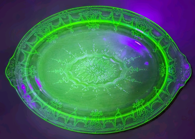 Vintage URANIUM GLASS Unsigned Anchor Hocking Cameo Ballerina Serving Tray | 11.75" x 7.8" x 0.8" Tall