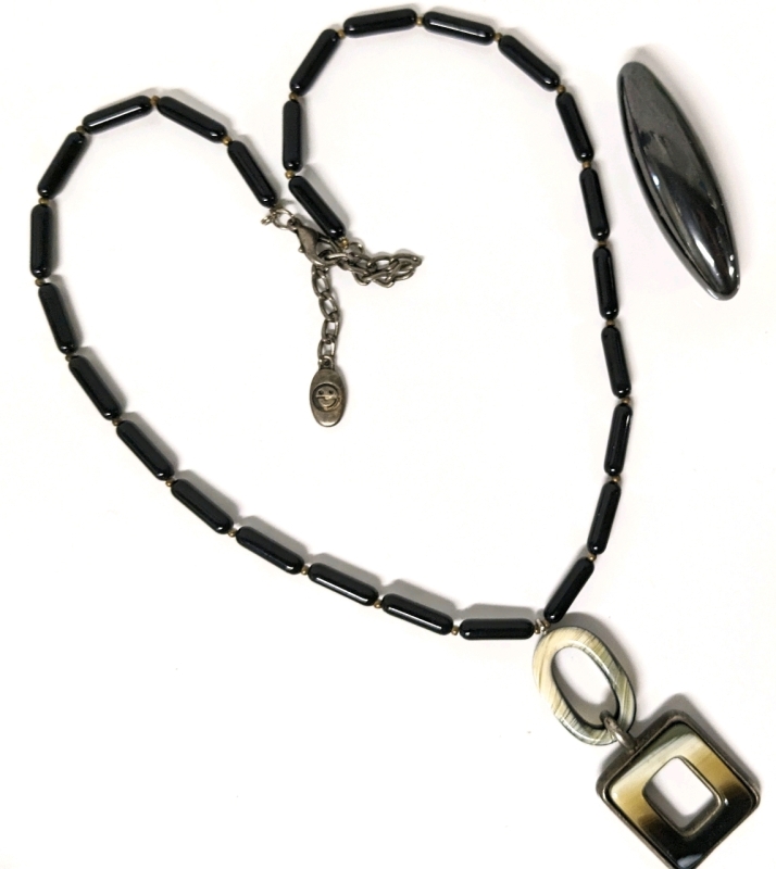 Lovely Signed Necklace Made in Italy (21") & Magnetic "Rattlesnake Egg" (2.25")