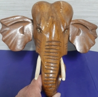 Vintage Carved Elephant Head 9" Long X 10.25" Wide