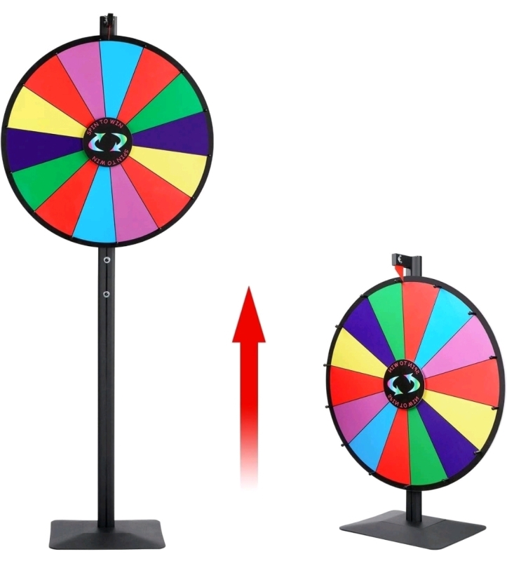 New T-SIGN 24 Inch Spinning Prize Wheel Stand, Tabletop or Floor Spinner Stand, 14 Colorful Slots with Dry Erase Marker and Eraser