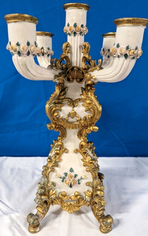 Vintage Ornate Gold Painted Candle Stand. 15" Tall.