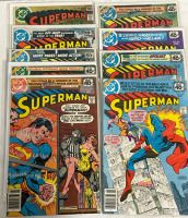 9 Superman DC Comics Issue #327, 328, 329, 330, 331, 332, 333, 334 & 335 Straight Run 1970’s Bronze Age Vintage Bagged and Boarded