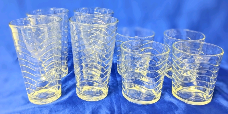 6 Wavy Drinking Glasses | 4" & 6" Tall (4 of each)