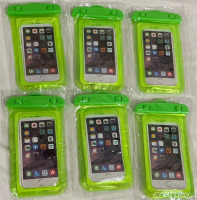 6 New Waterproof Phone bags / Pouches Universal 7&rdquo; x 4&rdquo; Bright Green High Visibility