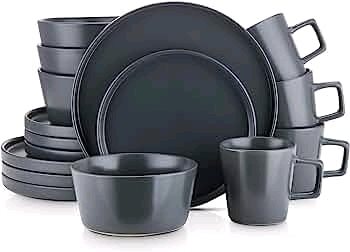 New - Stone+Lain Coupe Dinnerware Set, 16pcs - Service for 4, Gray Matte